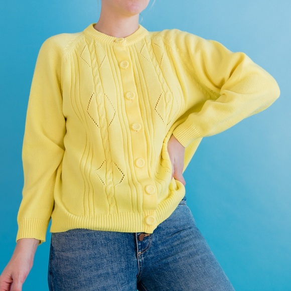 Vintage Sunshine Yellow Button Up Cardigan L - Picture 5 of 10